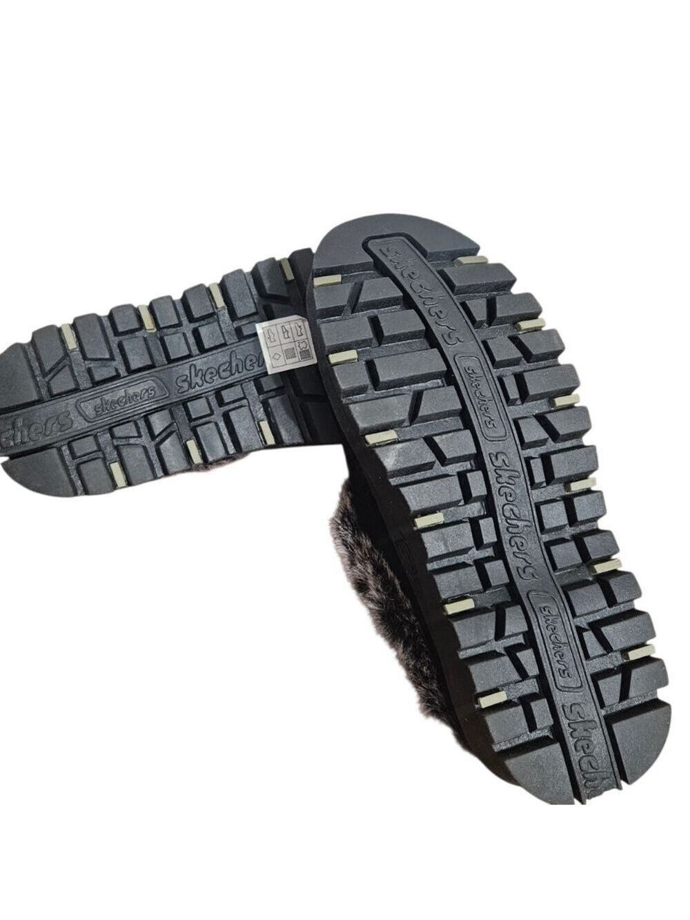 NWOT SKETCHERS Fortress Platform Black Women's Faux Fur Clogs Slip On Sz 6 - Picture 5 of 6